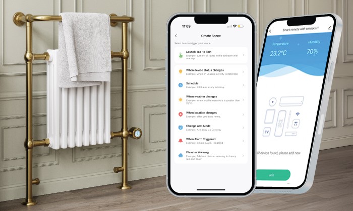 Brass Bathroom Radiator Controlled via app